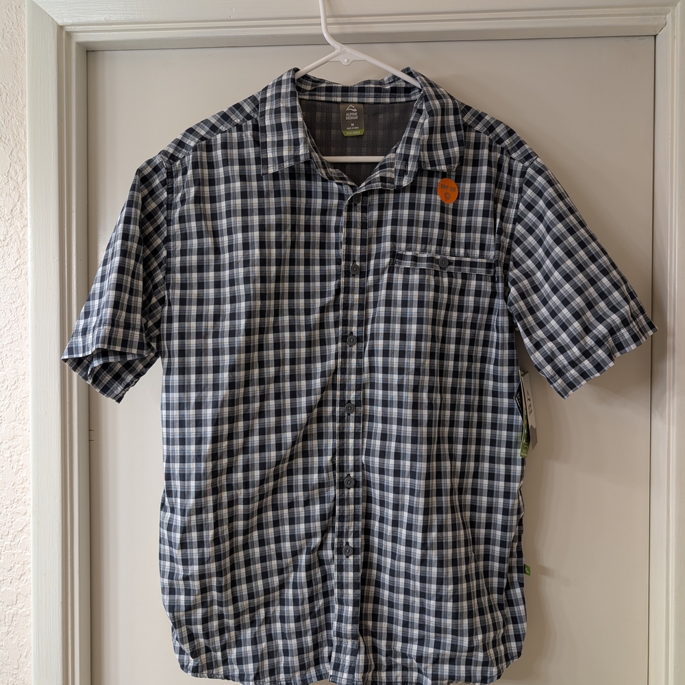 Alpine Design Men's Navy White Plaid Shirt Medium Button Down Casual